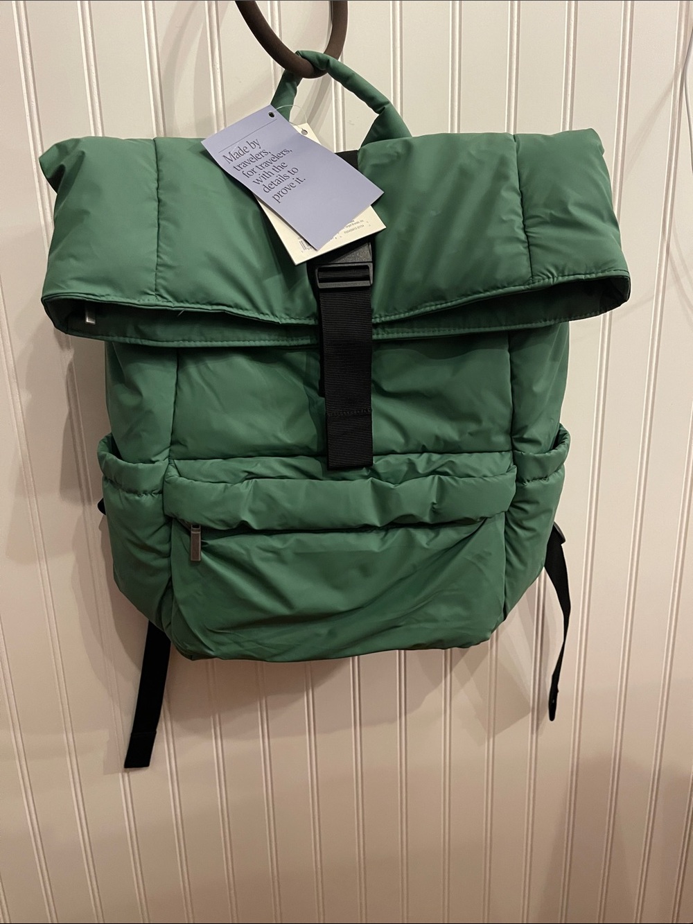Roll-Top Puffer Backpack in Green - Unbranded